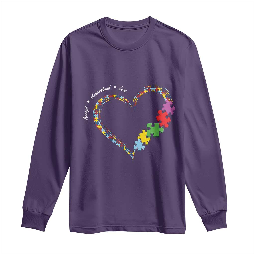 Autism Support Accept Understand Love Long Sleeve Shirt Love Heart Puzzle Pieces