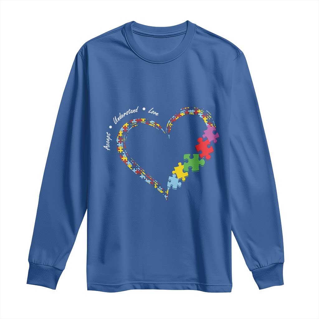 Autism Support Accept Understand Love Long Sleeve Shirt Love Heart Puzzle Pieces