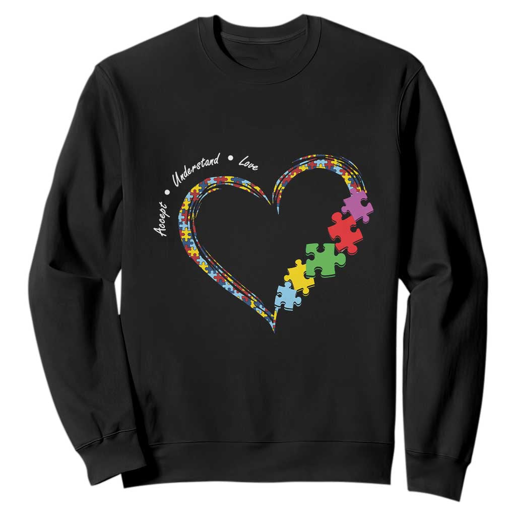 Autism Support Accept Understand Love Sweatshirt Love Heart Puzzle Pieces