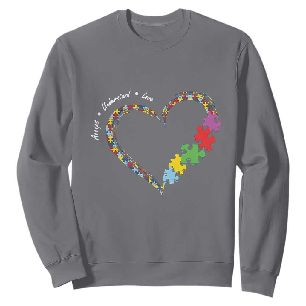 Autism Support Accept Understand Love Sweatshirt Love Heart Puzzle Pieces