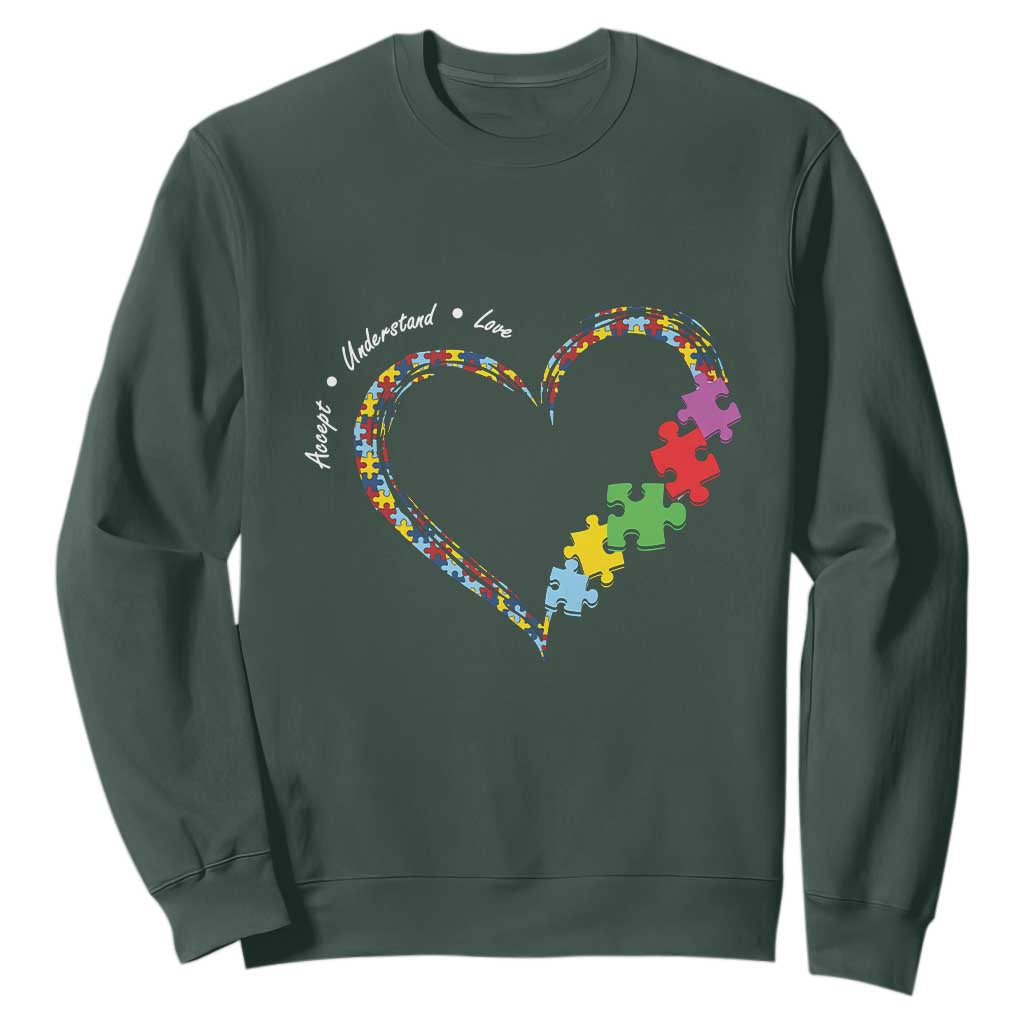 Autism Support Accept Understand Love Sweatshirt Love Heart Puzzle Pieces