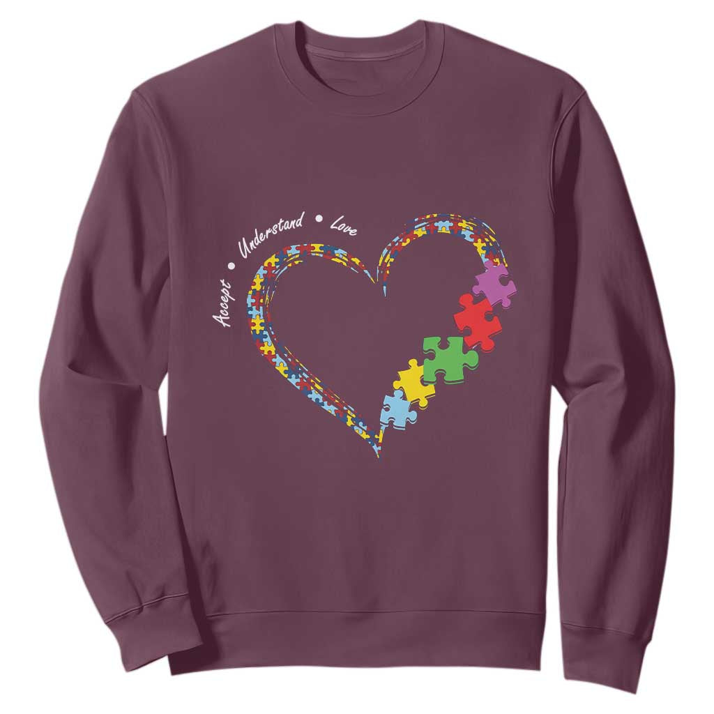 Autism Support Accept Understand Love Sweatshirt Love Heart Puzzle Pieces