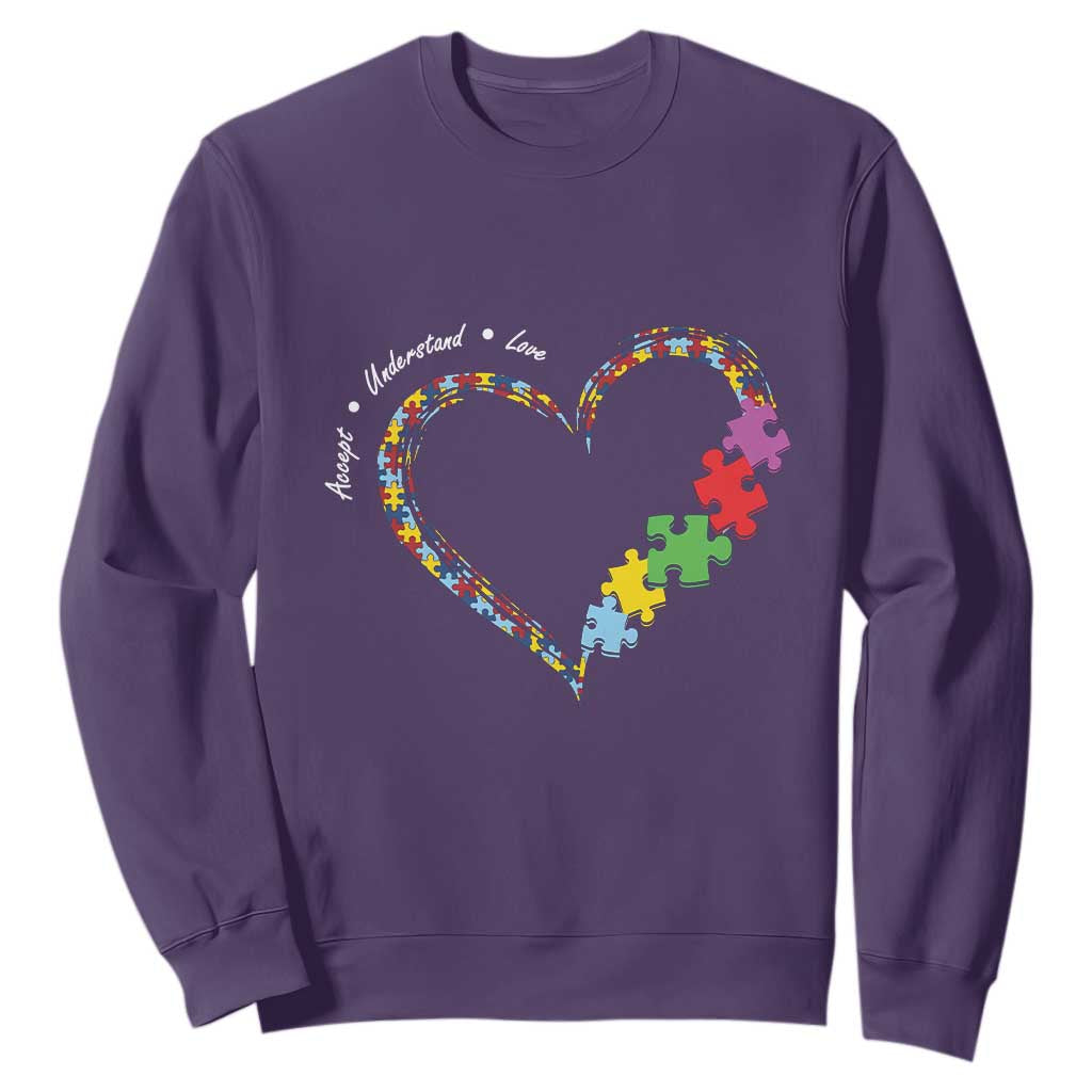 Autism Support Accept Understand Love Sweatshirt Love Heart Puzzle Pieces