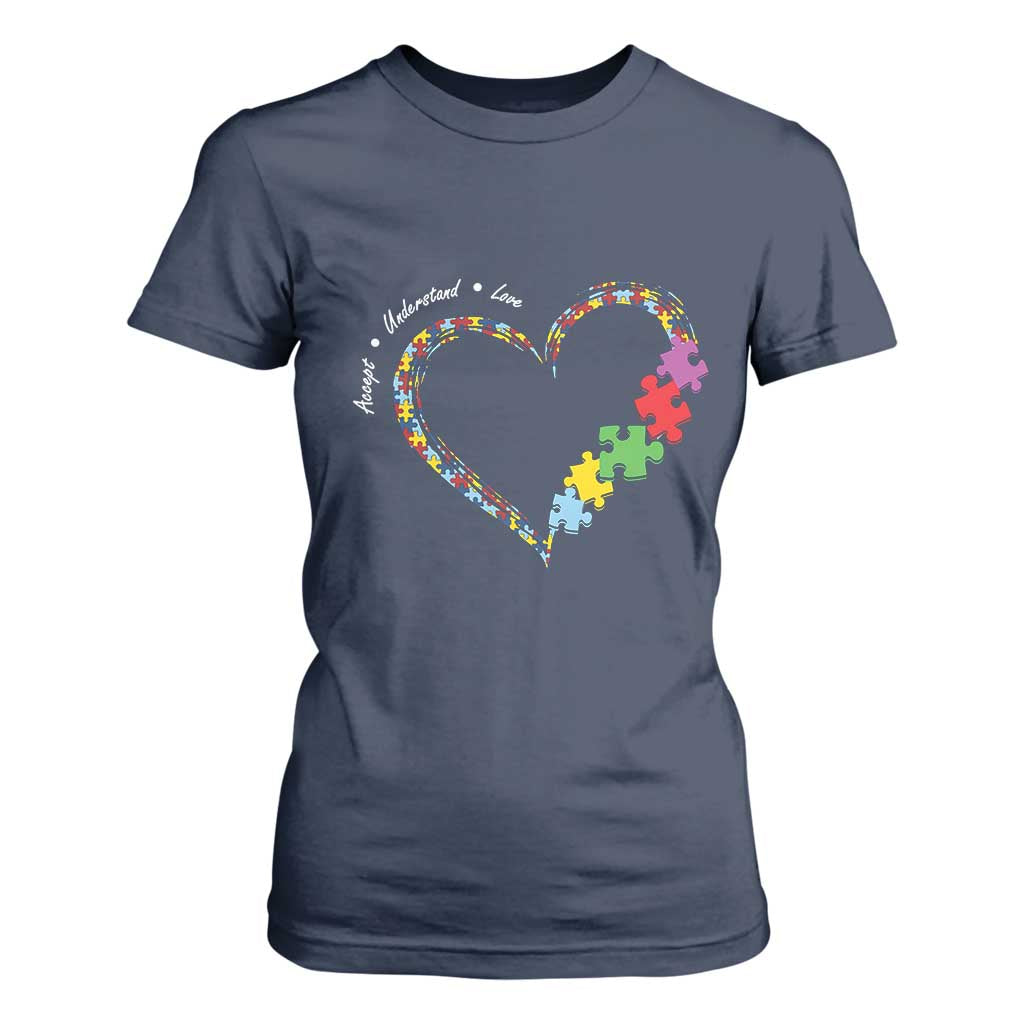 Autism Support Accept Understand Love T Shirt For Women Love Heart Puzzle Pieces