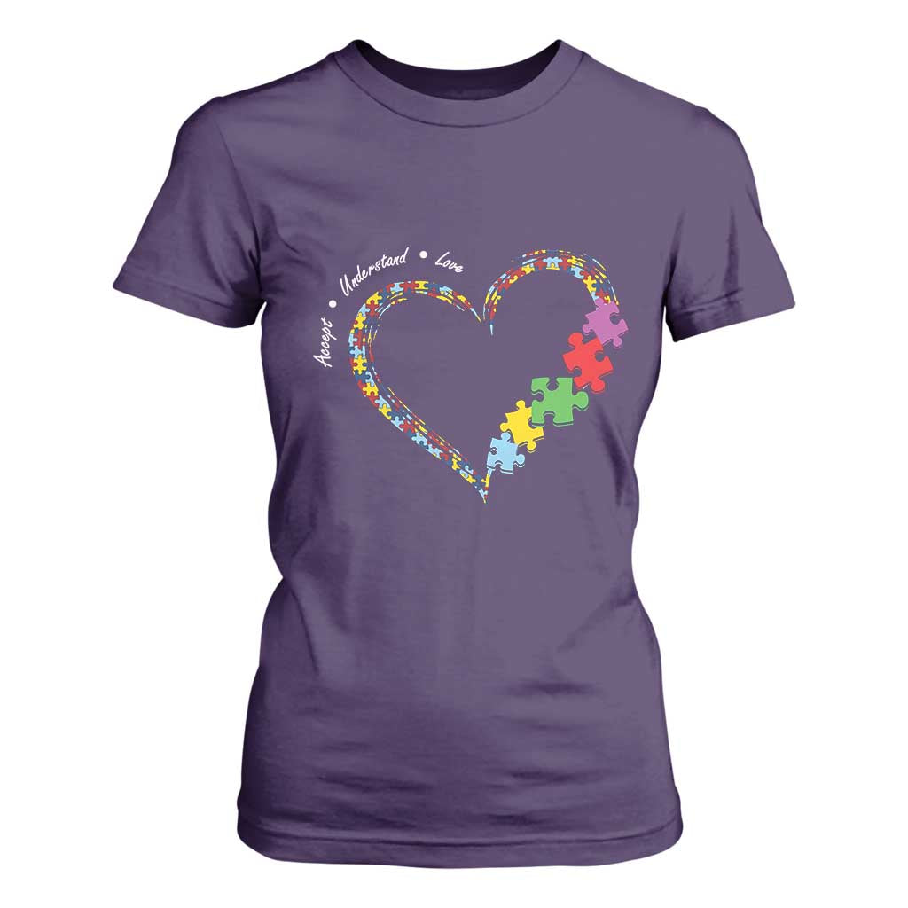 Autism Support Accept Understand Love T Shirt For Women Love Heart Puzzle Pieces
