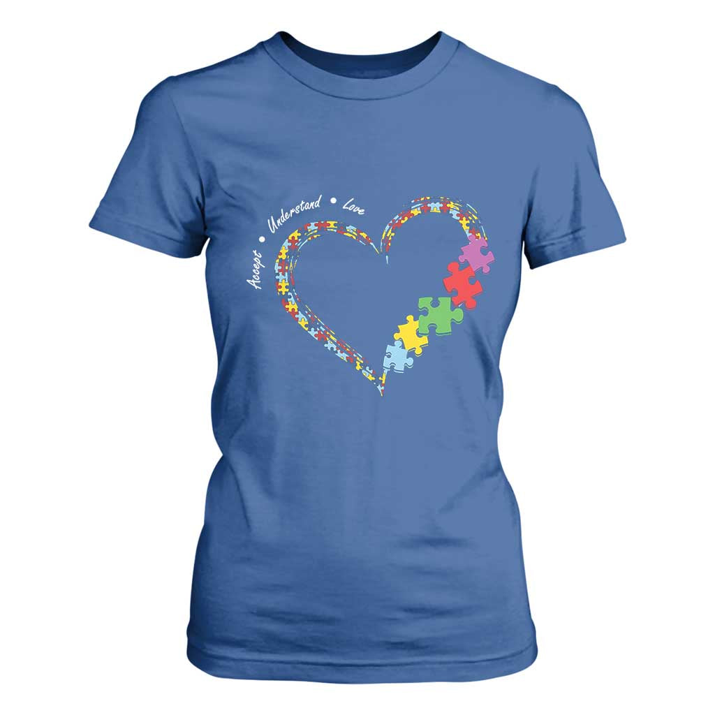 Autism Support Accept Understand Love T Shirt For Women Love Heart Puzzle Pieces
