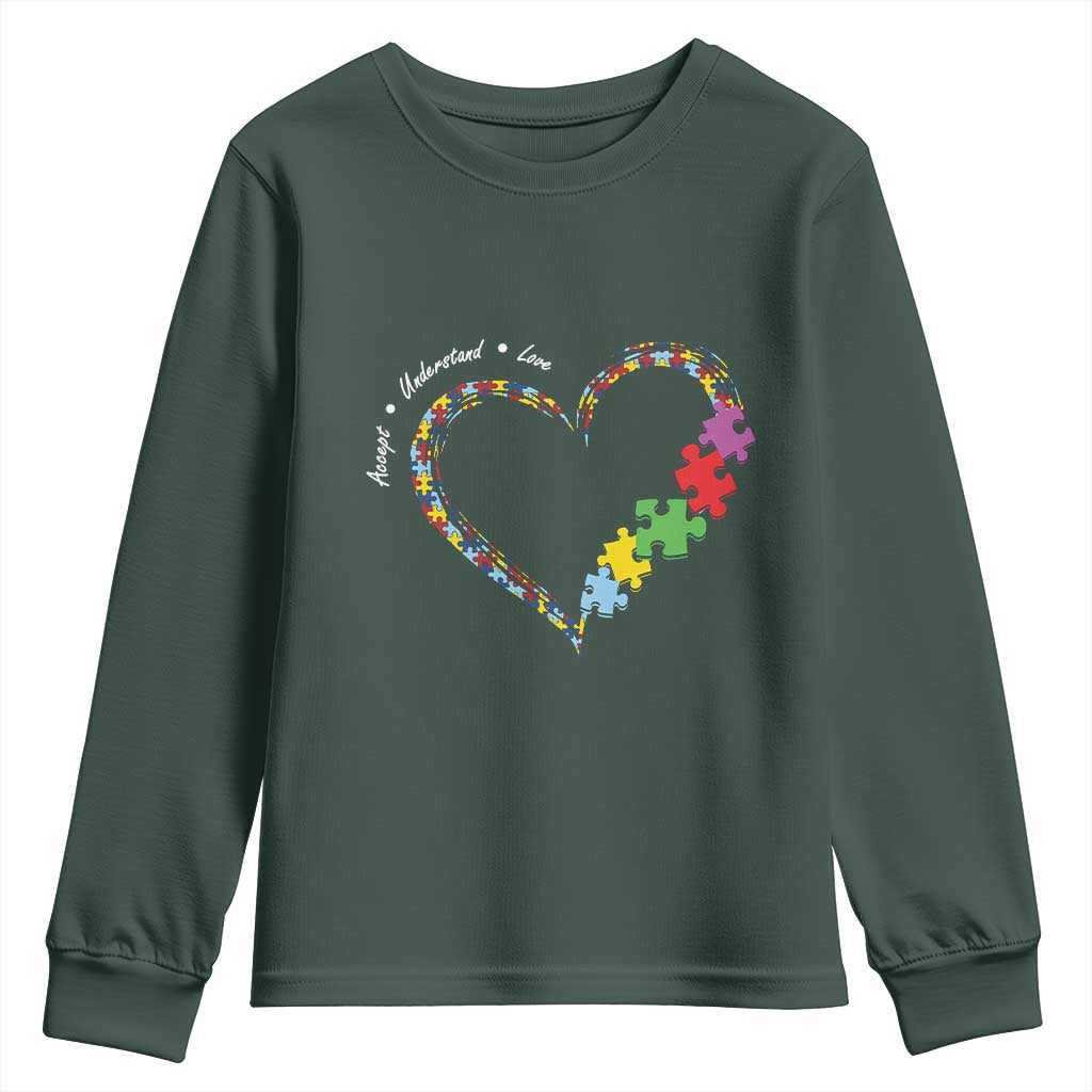 Autism Support Accept Understand Love Youth Sweatshirt Love Heart Puzzle Pieces