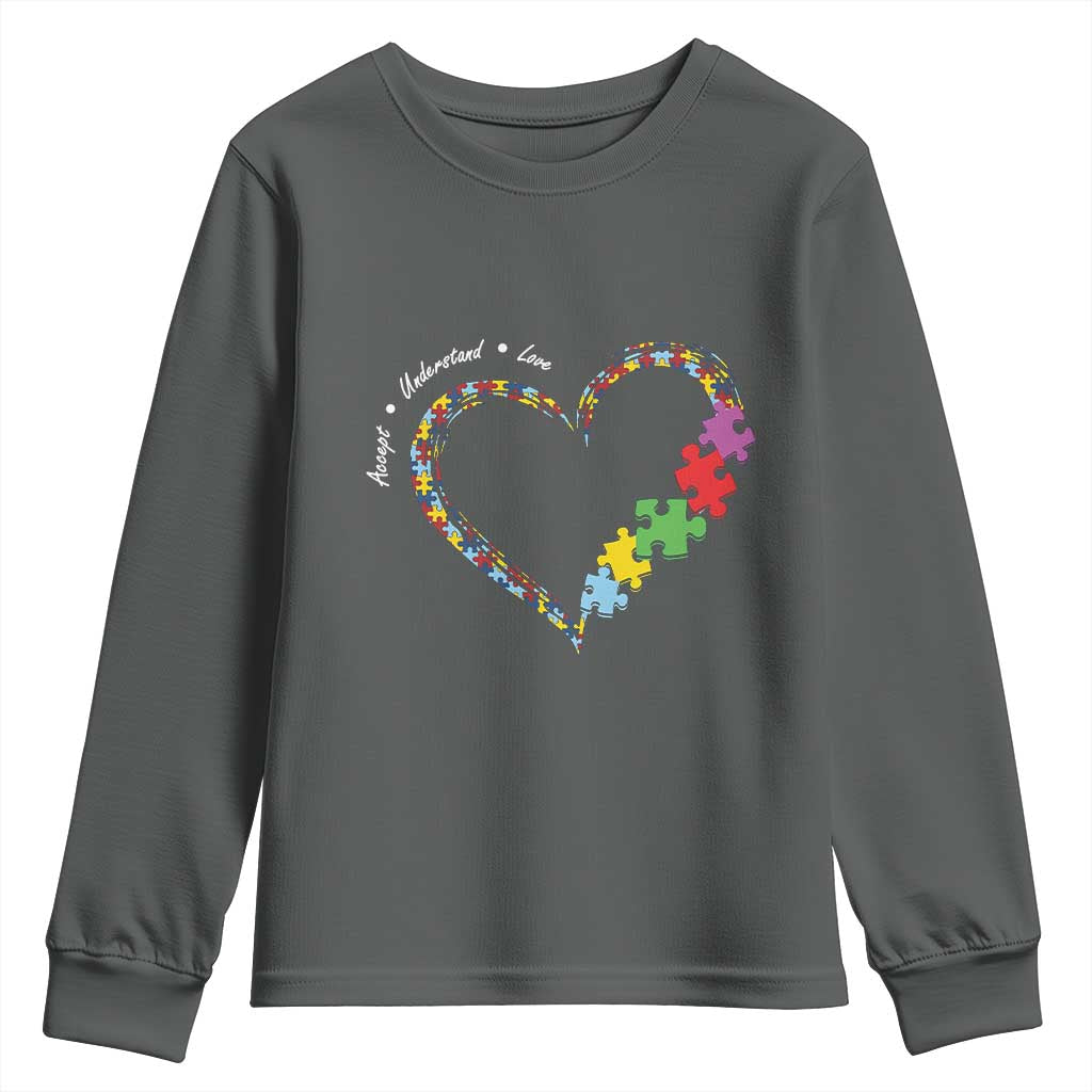 Autism Support Accept Understand Love Youth Sweatshirt Love Heart Puzzle Pieces