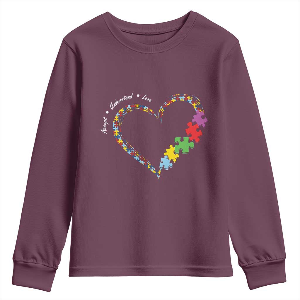 Autism Support Accept Understand Love Youth Sweatshirt Love Heart Puzzle Pieces