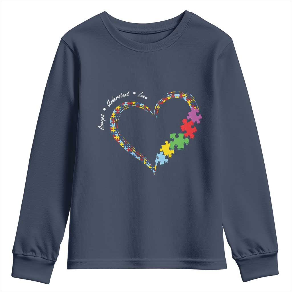 Autism Support Accept Understand Love Youth Sweatshirt Love Heart Puzzle Pieces