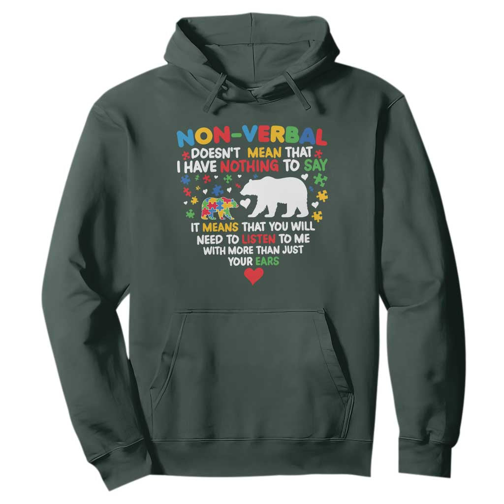 Autism Support Hoodie Non Verbal Doesn't Mean That I Have Nothing To Say Puzzle Bear