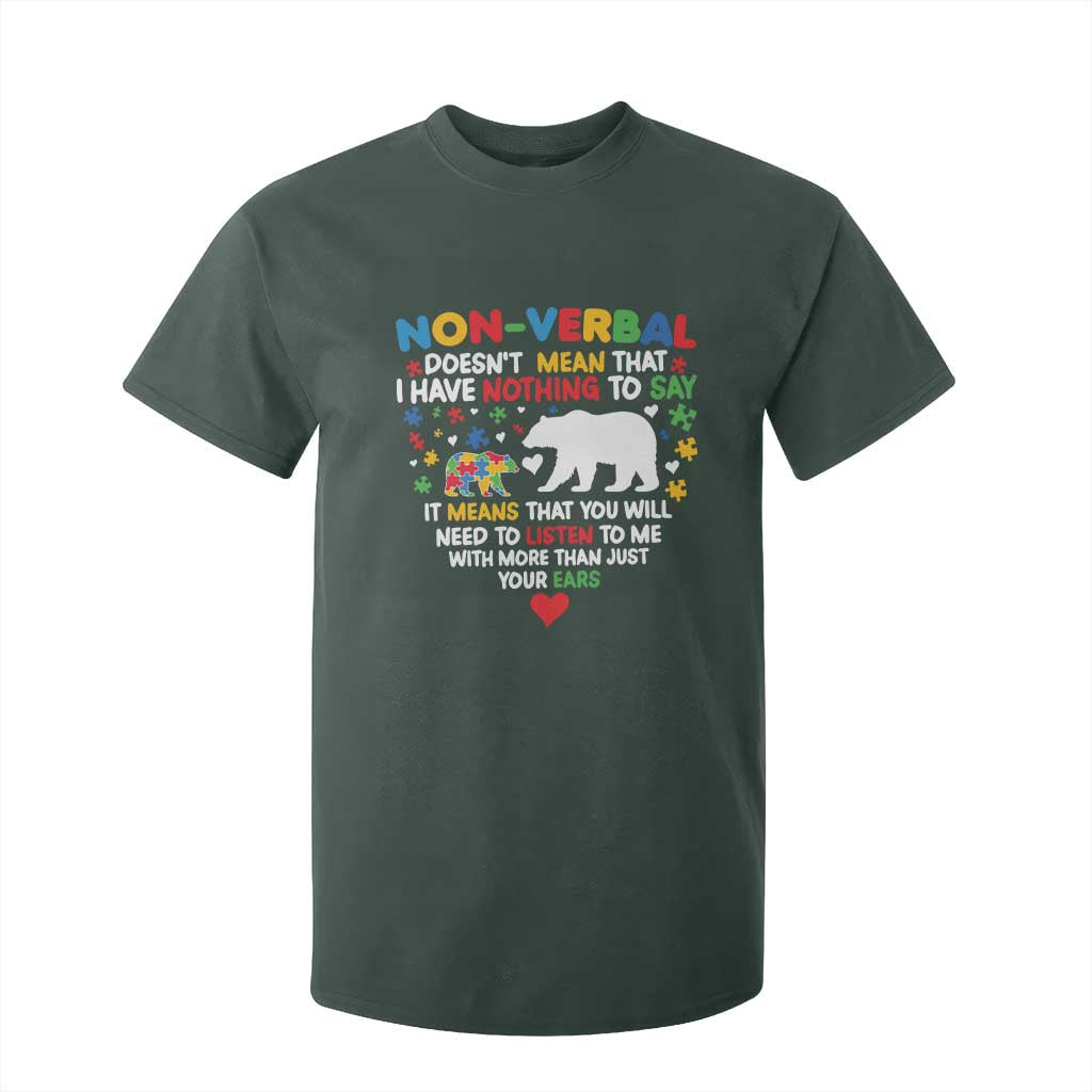 Autism Support T Shirt For Kid Non Verbal Doesn't Mean That I Have Nothing To Say Puzzle Bear