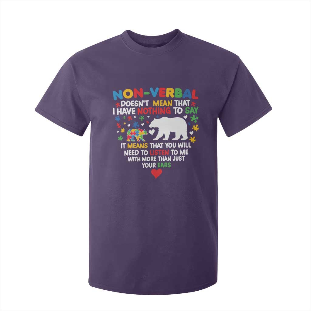 Autism Support T Shirt For Kid Non Verbal Doesn't Mean That I Have Nothing To Say Puzzle Bear