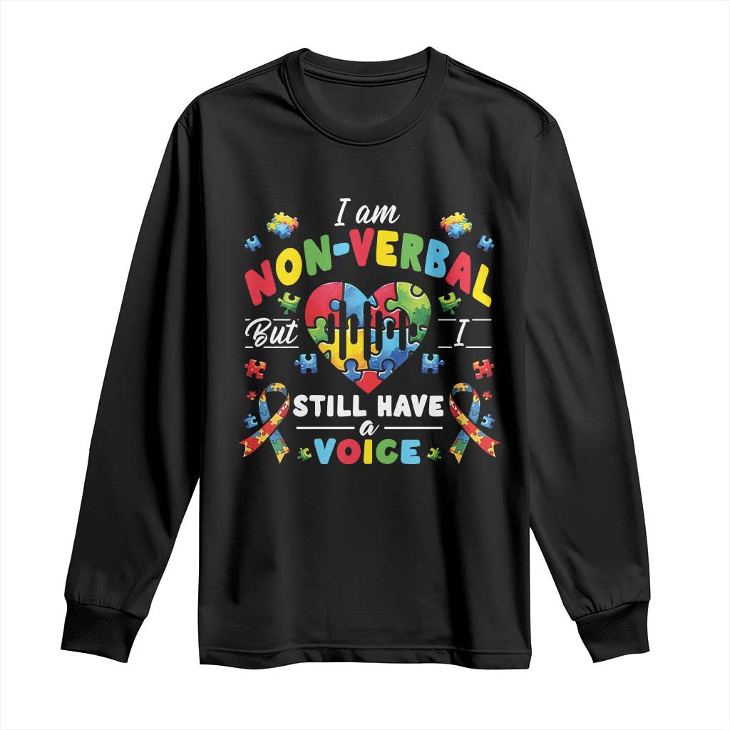 I Am Non Verbal But I Still Have A Voice Autism Support Long Sleeve Shirt Heart Puzzle