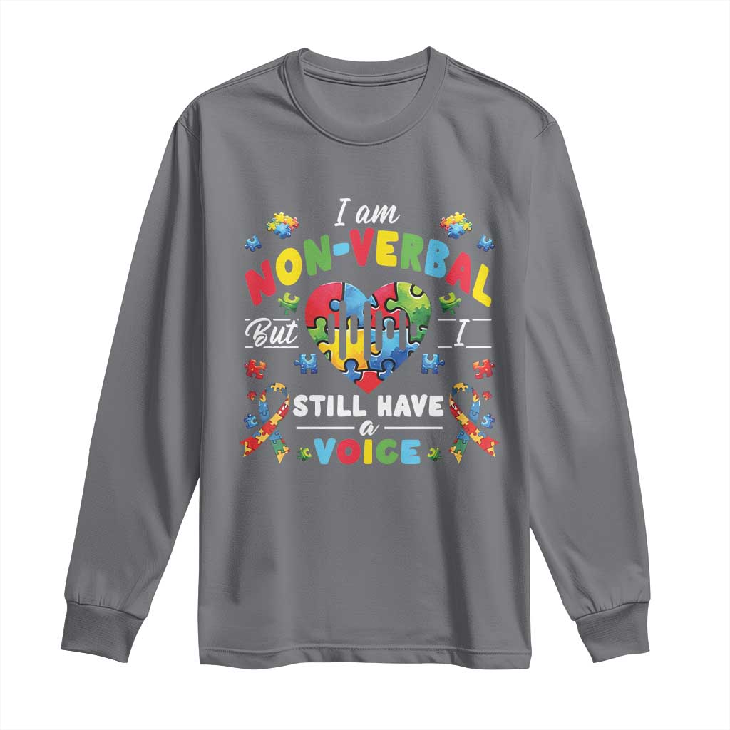 I Am Non Verbal But I Still Have A Voice Autism Support Long Sleeve Shirt Heart Puzzle