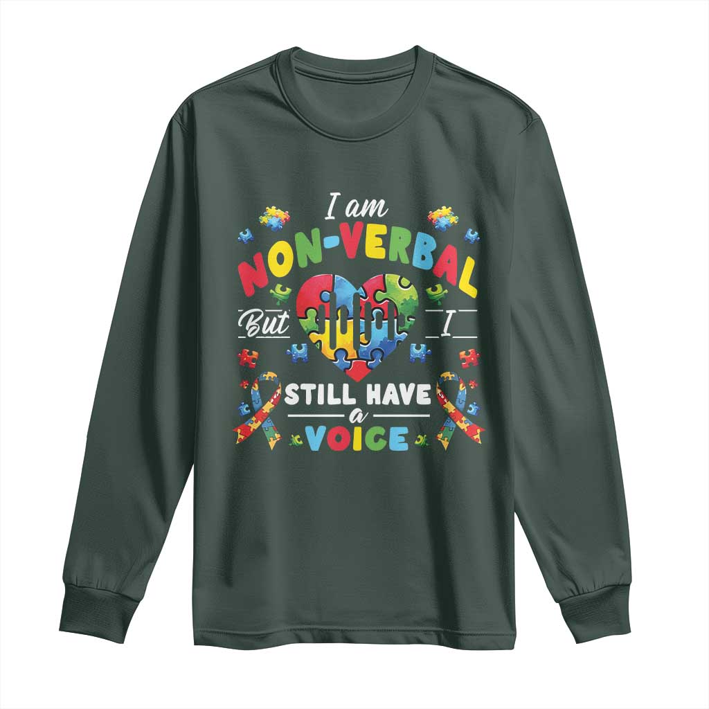 I Am Non Verbal But I Still Have A Voice Autism Support Long Sleeve Shirt Heart Puzzle