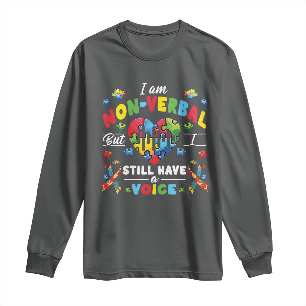 I Am Non Verbal But I Still Have A Voice Autism Support Long Sleeve Shirt Heart Puzzle