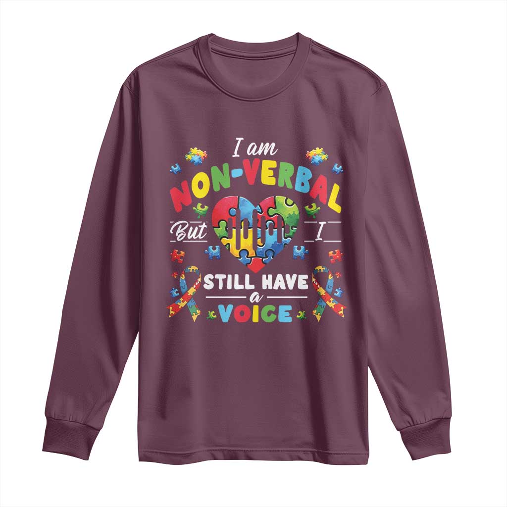 I Am Non Verbal But I Still Have A Voice Autism Support Long Sleeve Shirt Heart Puzzle