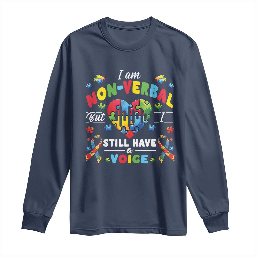 I Am Non Verbal But I Still Have A Voice Autism Support Long Sleeve Shirt Heart Puzzle