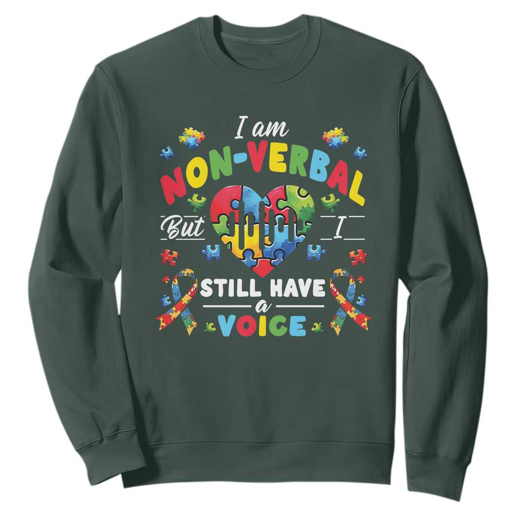 I Am Non Verbal But I Still Have A Voice Autism Support Sweatshirt Heart Puzzle