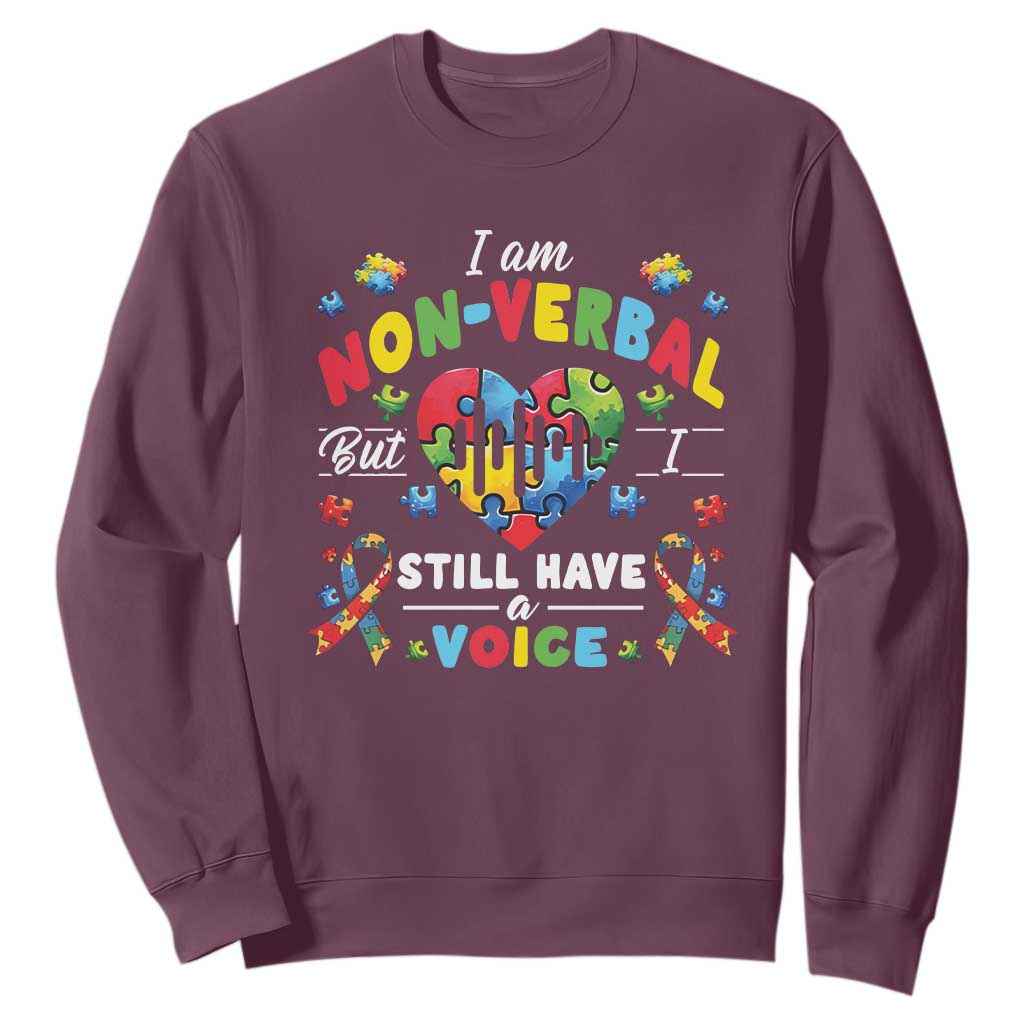 I Am Non Verbal But I Still Have A Voice Autism Support Sweatshirt Heart Puzzle