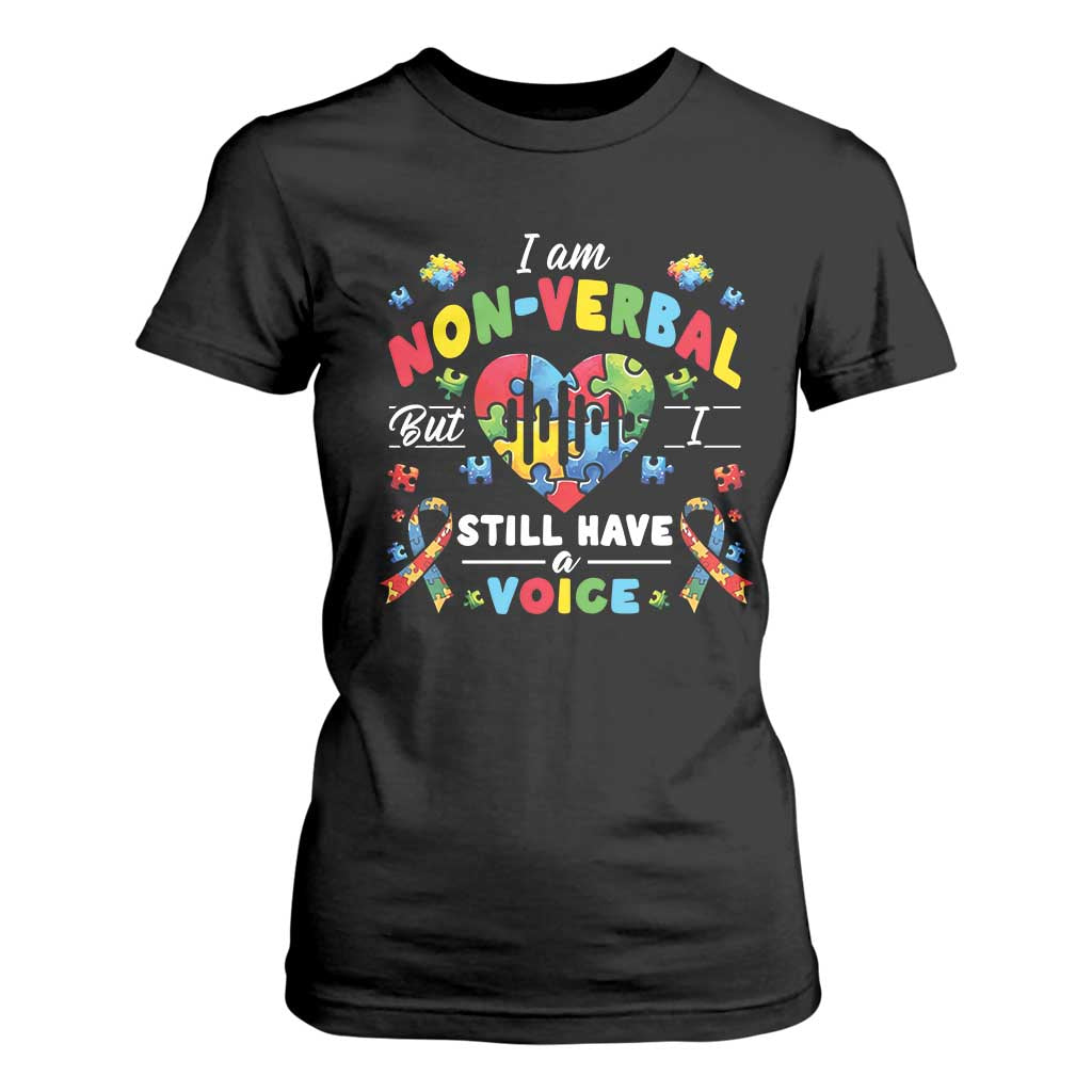 I Am Non Verbal But I Still Have A Voice Autism Support T Shirt For Women Heart Puzzle
