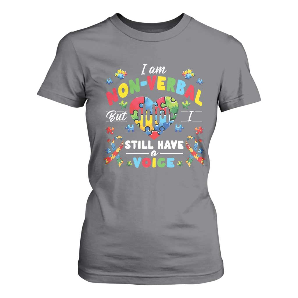 I Am Non Verbal But I Still Have A Voice Autism Support T Shirt For Women Heart Puzzle
