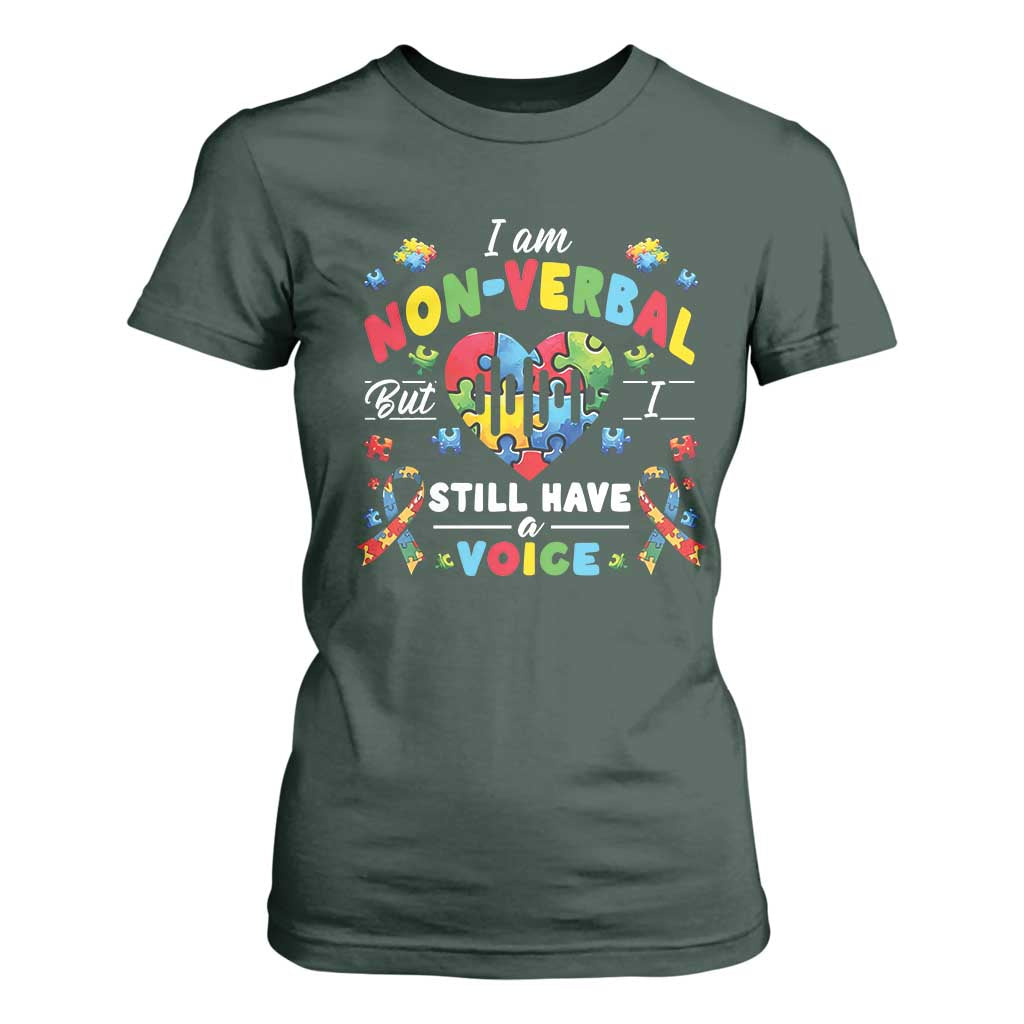 I Am Non Verbal But I Still Have A Voice Autism Support T Shirt For Women Heart Puzzle
