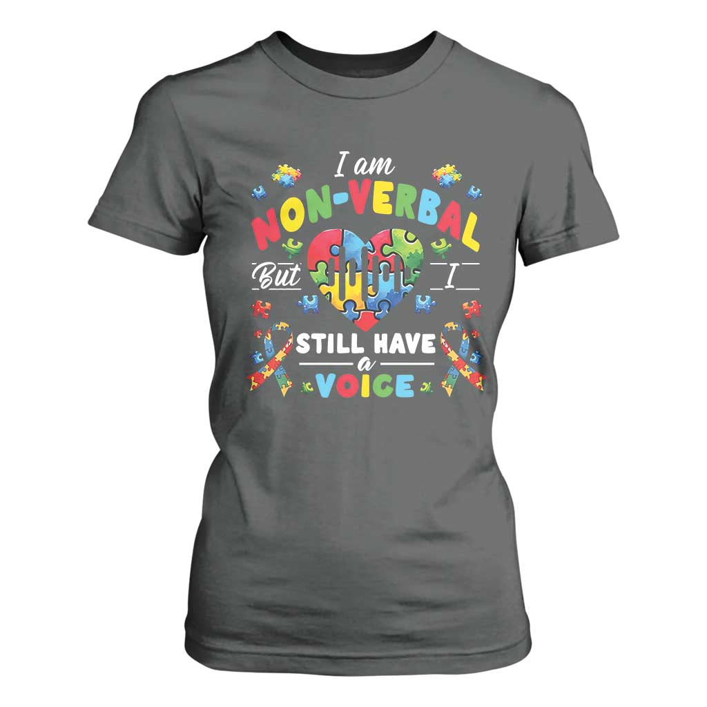 I Am Non Verbal But I Still Have A Voice Autism Support T Shirt For Women Heart Puzzle