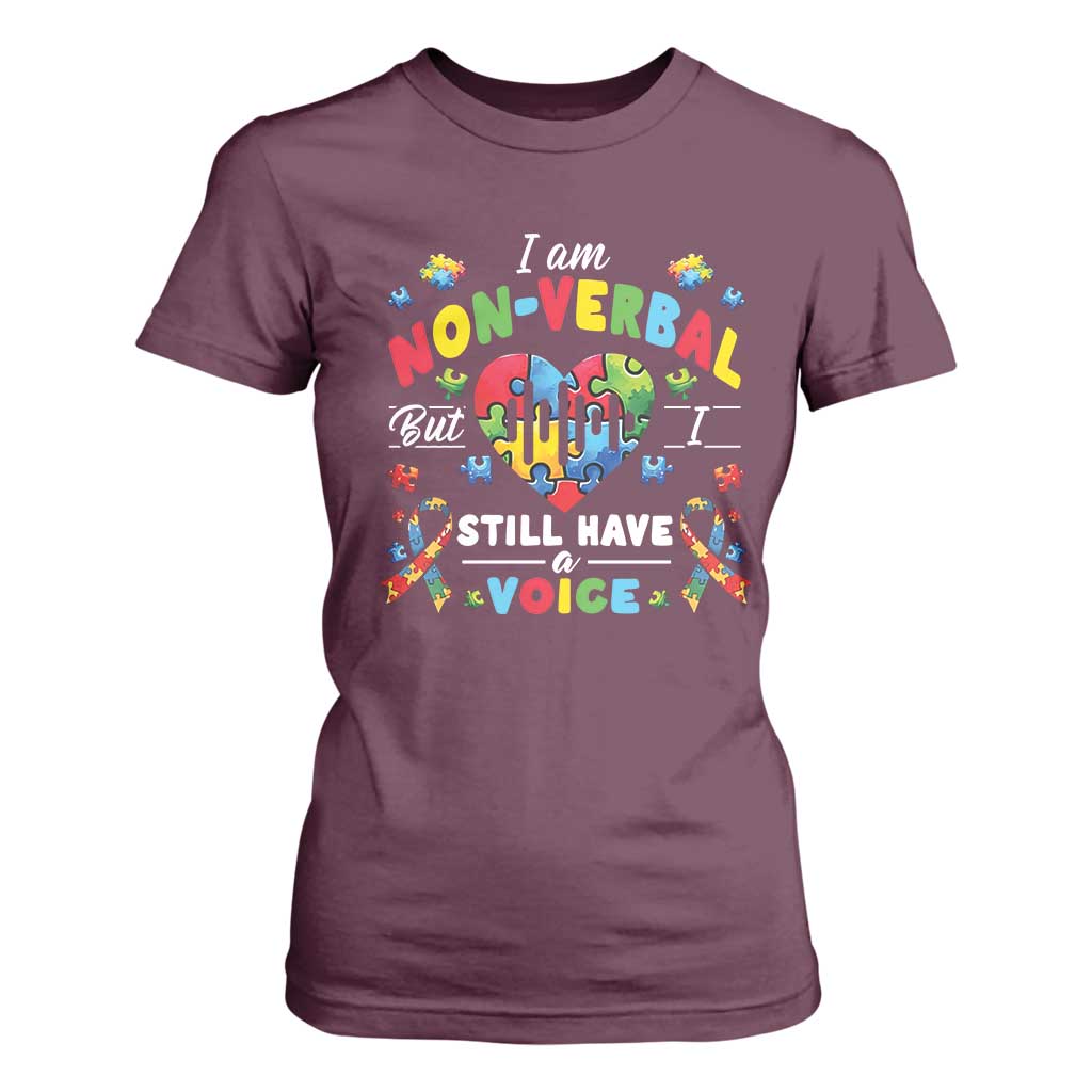 I Am Non Verbal But I Still Have A Voice Autism Support T Shirt For Women Heart Puzzle