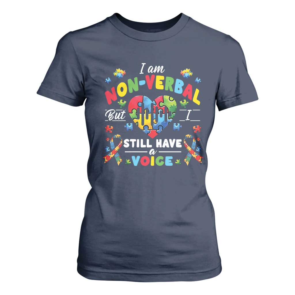 I Am Non Verbal But I Still Have A Voice Autism Support T Shirt For Women Heart Puzzle
