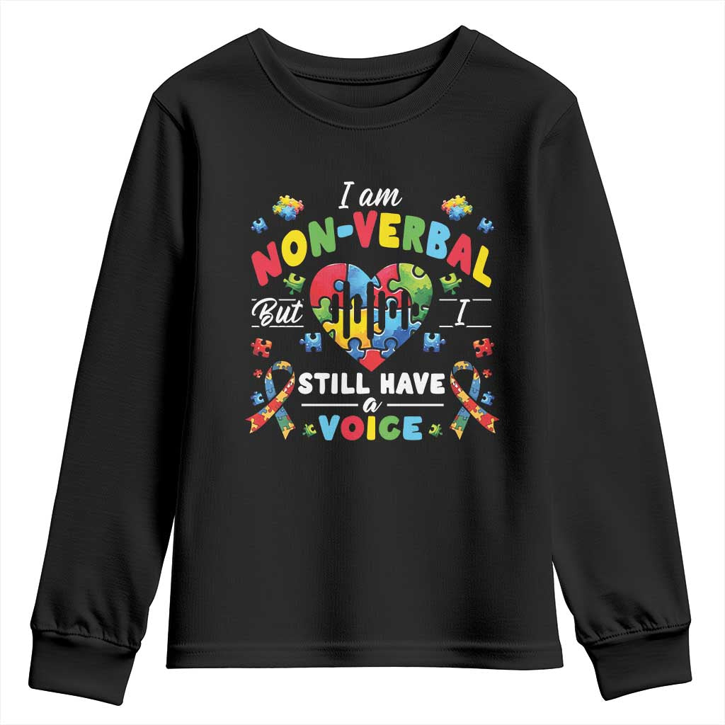 I Am Non Verbal But I Still Have A Voice Autism Support Youth Sweatshirt Heart Puzzle