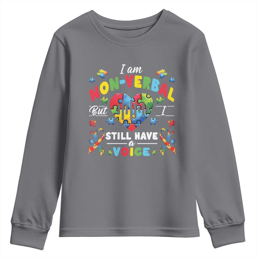 I Am Non Verbal But I Still Have A Voice Autism Support Youth Sweatshirt Heart Puzzle