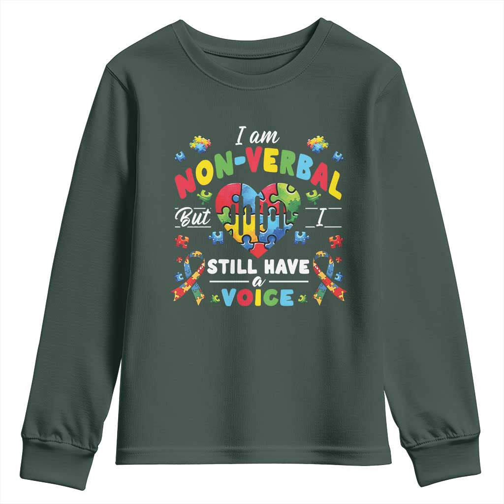I Am Non Verbal But I Still Have A Voice Autism Support Youth Sweatshirt Heart Puzzle