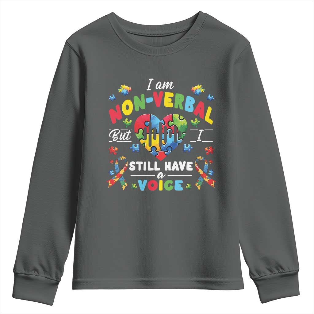 I Am Non Verbal But I Still Have A Voice Autism Support Youth Sweatshirt Heart Puzzle