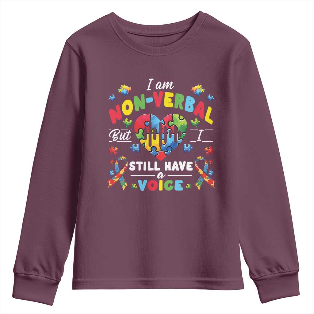I Am Non Verbal But I Still Have A Voice Autism Support Youth Sweatshirt Heart Puzzle