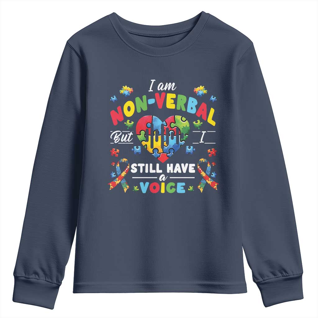 I Am Non Verbal But I Still Have A Voice Autism Support Youth Sweatshirt Heart Puzzle
