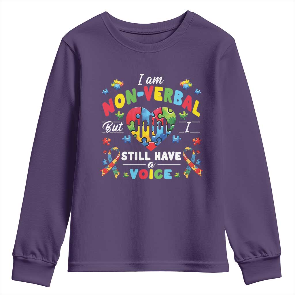 I Am Non Verbal But I Still Have A Voice Autism Support Youth Sweatshirt Heart Puzzle