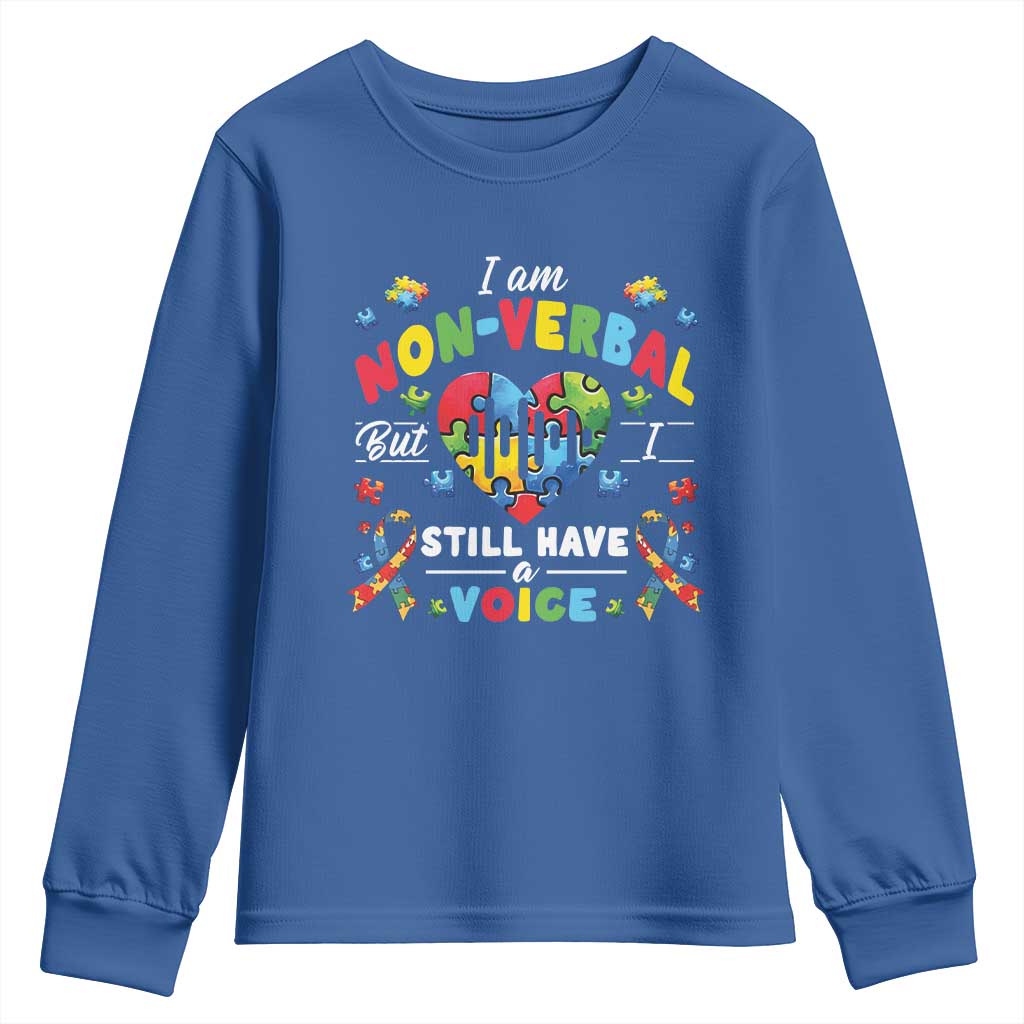 I Am Non Verbal But I Still Have A Voice Autism Support Youth Sweatshirt Heart Puzzle