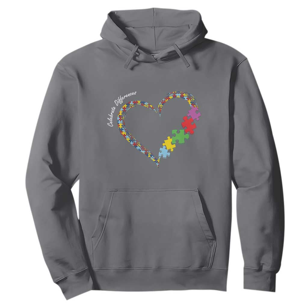 Autism Support Celebrate Differences Hoodie Love Heart Puzzle Pieces