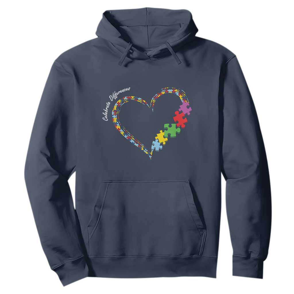 Autism Support Celebrate Differences Hoodie Love Heart Puzzle Pieces