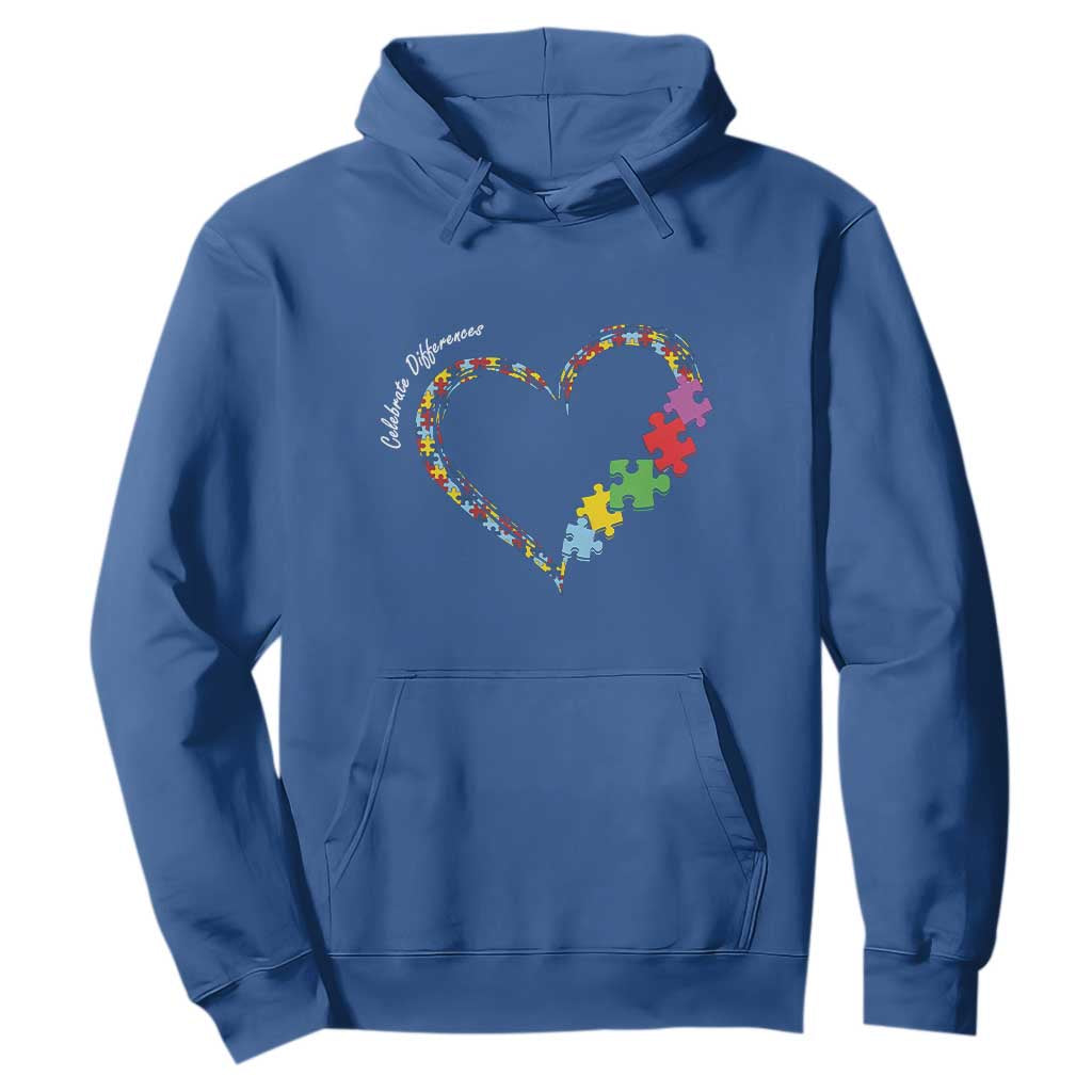 Autism Support Celebrate Differences Hoodie Love Heart Puzzle Pieces