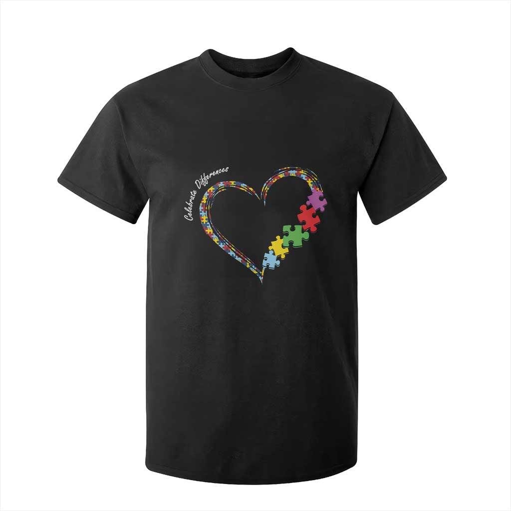 Autism Support Celebrate Differences T Shirt For Kid Love Heart Puzzle Pieces