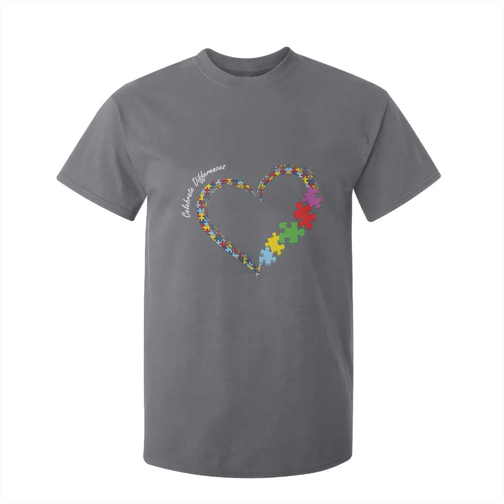 Autism Support Celebrate Differences T Shirt For Kid Love Heart Puzzle Pieces