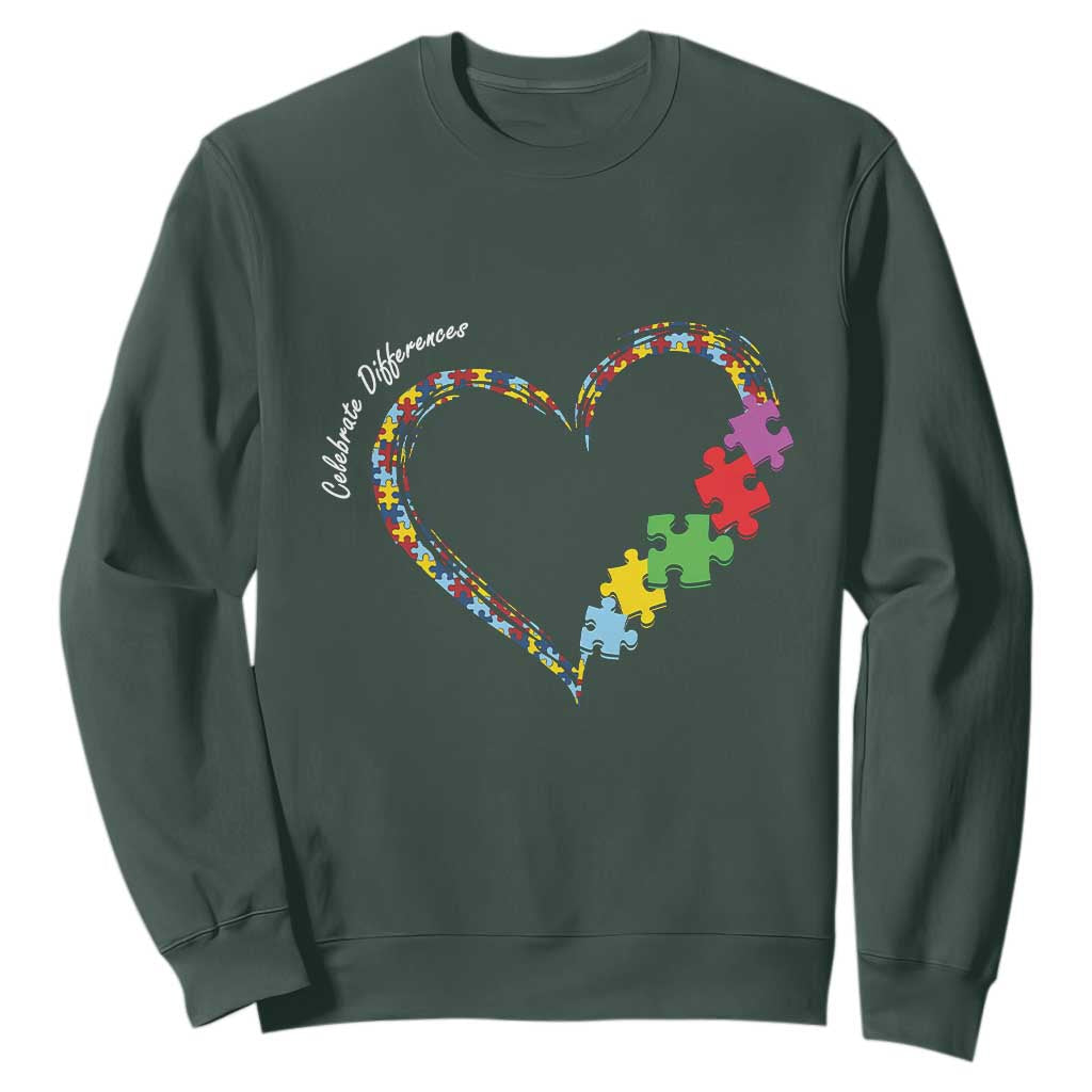 Autism Support Celebrate Differences Sweatshirt Love Heart Puzzle Pieces
