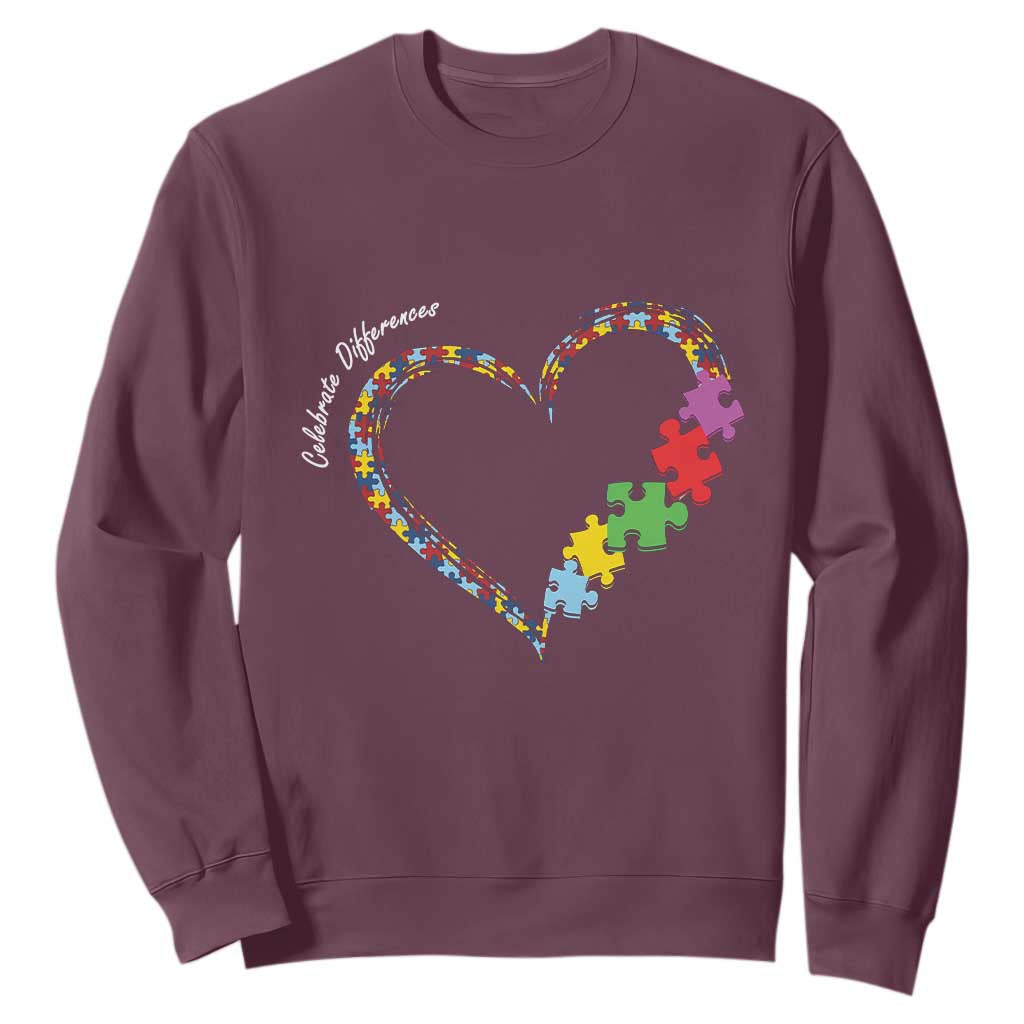 Autism Support Celebrate Differences Sweatshirt Love Heart Puzzle Pieces
