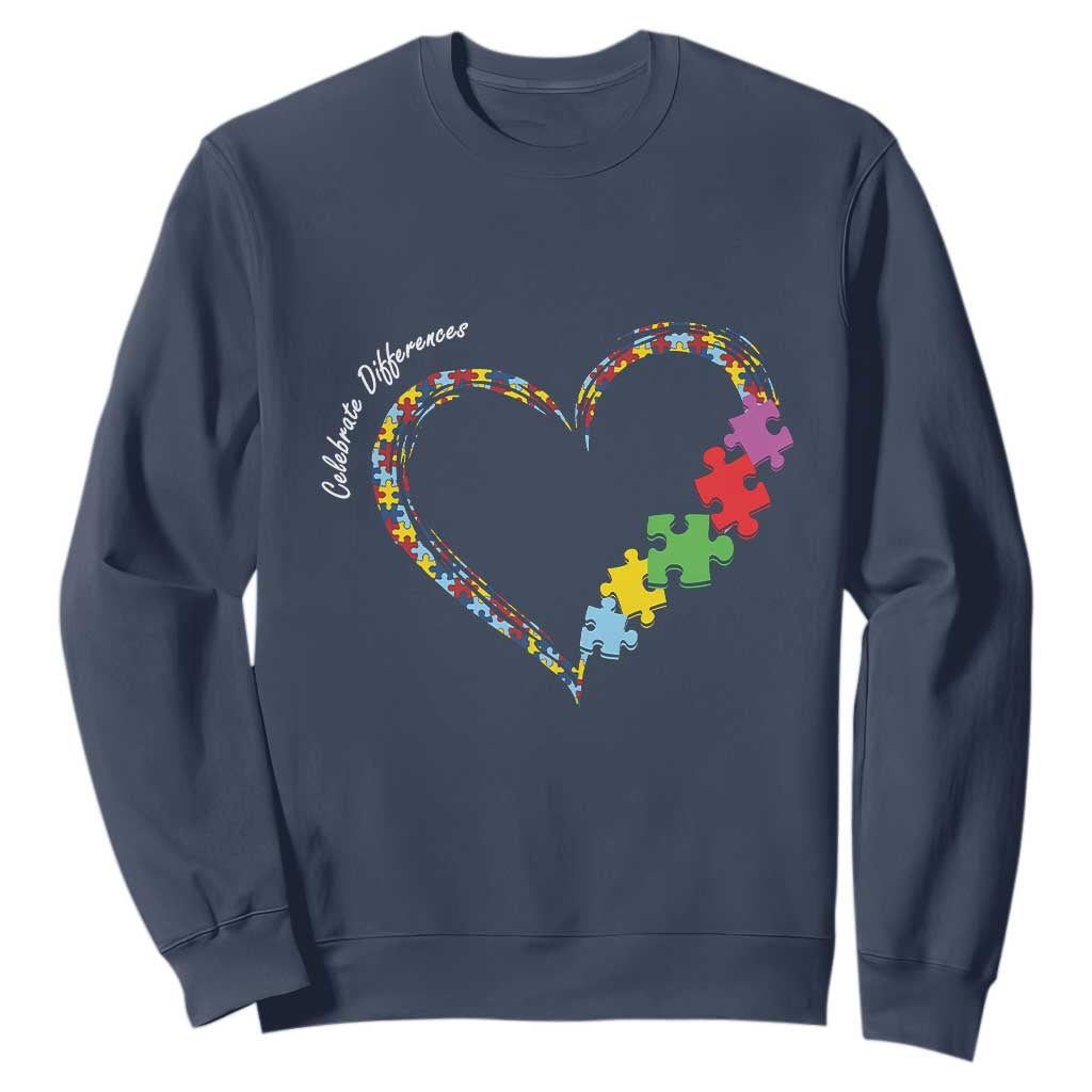 Autism Support Celebrate Differences Sweatshirt Love Heart Puzzle Pieces