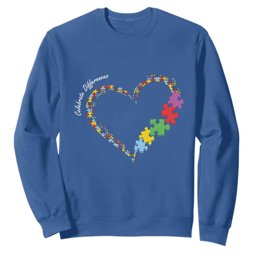 Autism Support Celebrate Differences Sweatshirt Love Heart Puzzle Pieces