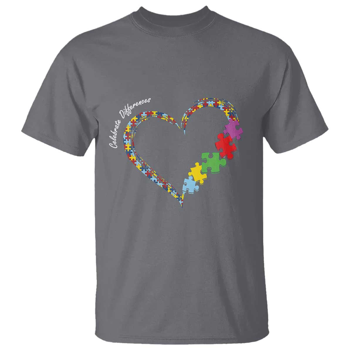 Autism Support Celebrate Differences T Shirt Love Heart Puzzle Pieces