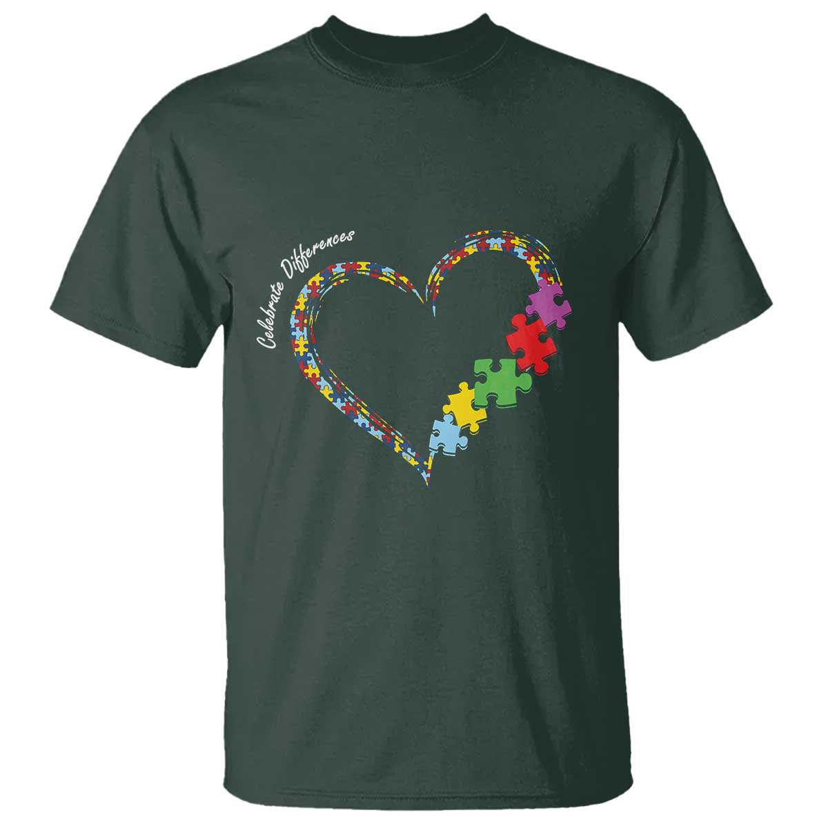 Autism Support Celebrate Differences T Shirt Love Heart Puzzle Pieces